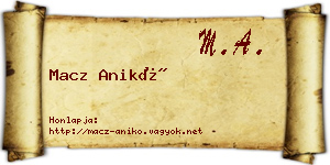 Macz Anikó névjegykártya